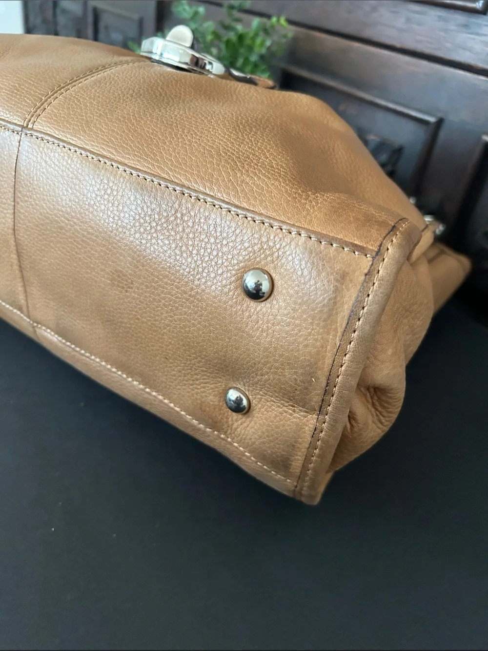 b. makowsky Tan Leather Chain-Accent Shoulder Bag